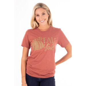 Rust Burnt Orange Short Sleeve Fall Graphic Tee Shirt - Small